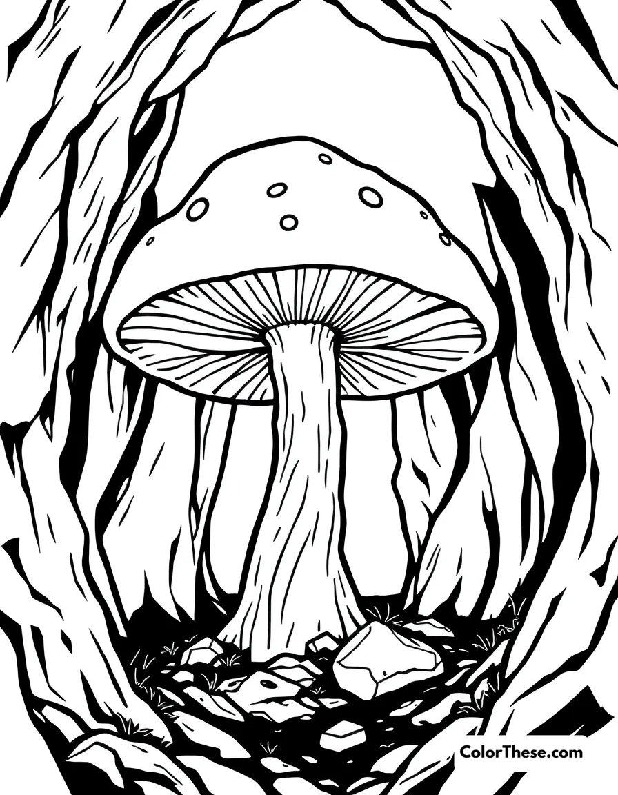 Giant Mushroom in a Cave coloring page