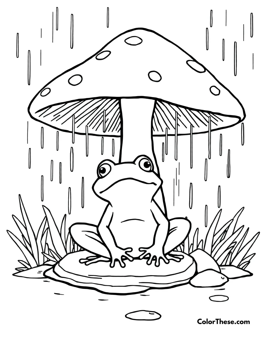 Mushroom and Frog Scene coloring page