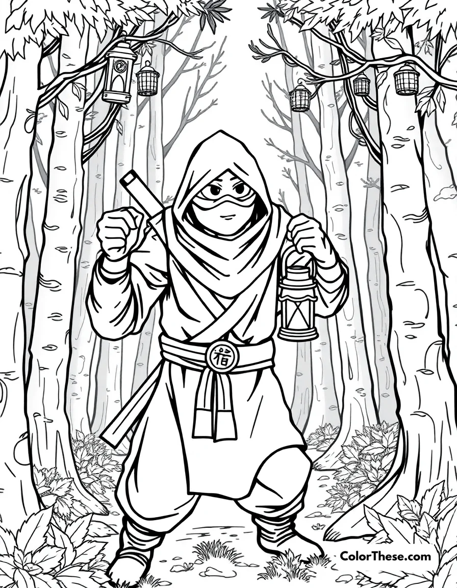 Free printable ninja with a lantern coloring page for kids and adults. Download our Ninja with a Lantern coloring page—free printable for all ages! Enjoy detailed ninja art, glowing lanterns, and hours of creative coloring fun.