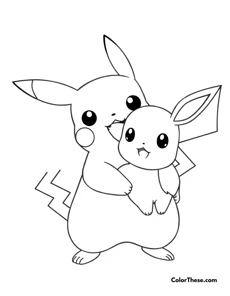 Pikachu and Eevee Together coloring page