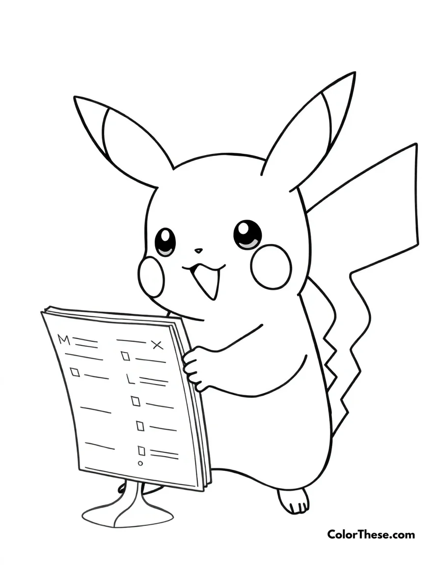 Pikachu and a Pokédex coloring page