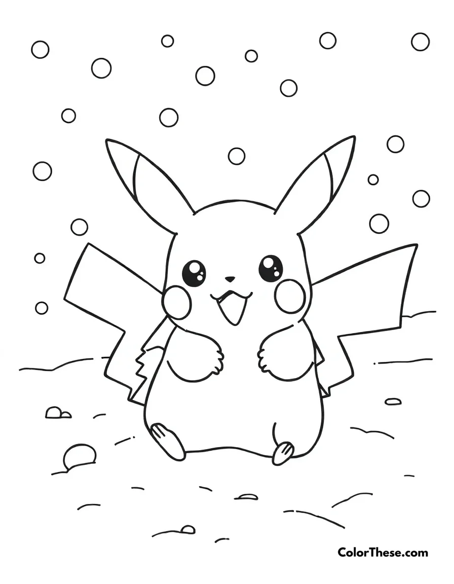 Pikachu in a Snowy Landscape coloring page