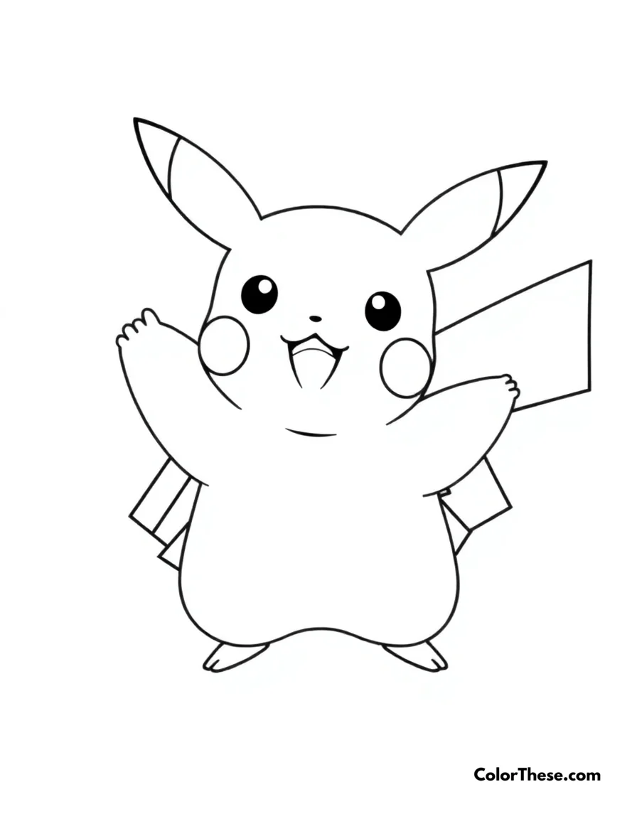 Free printable pikachu waving coloring page. Download a free Pikachu Waving coloring page! Perfect for kids, this printable PDF features Pikachu waving hello—ready for your favorite colors and imagination.