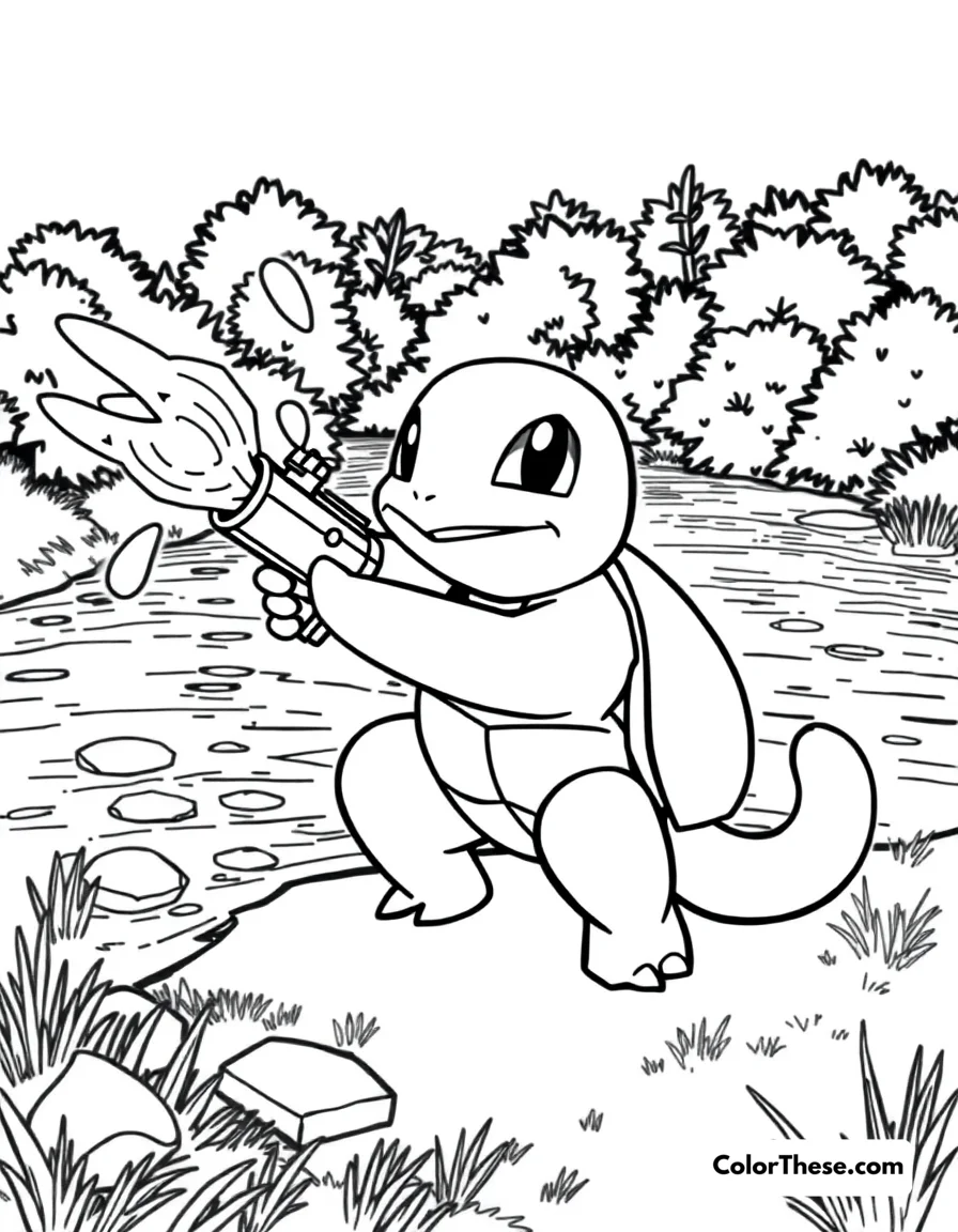 Free printable squirtle with water gun coloring page for kids and adults. Download the Squirtle with Water Gun coloring page! Perfect for kids, this free printable PDF is easy to color and great for creative Pokémon fans.