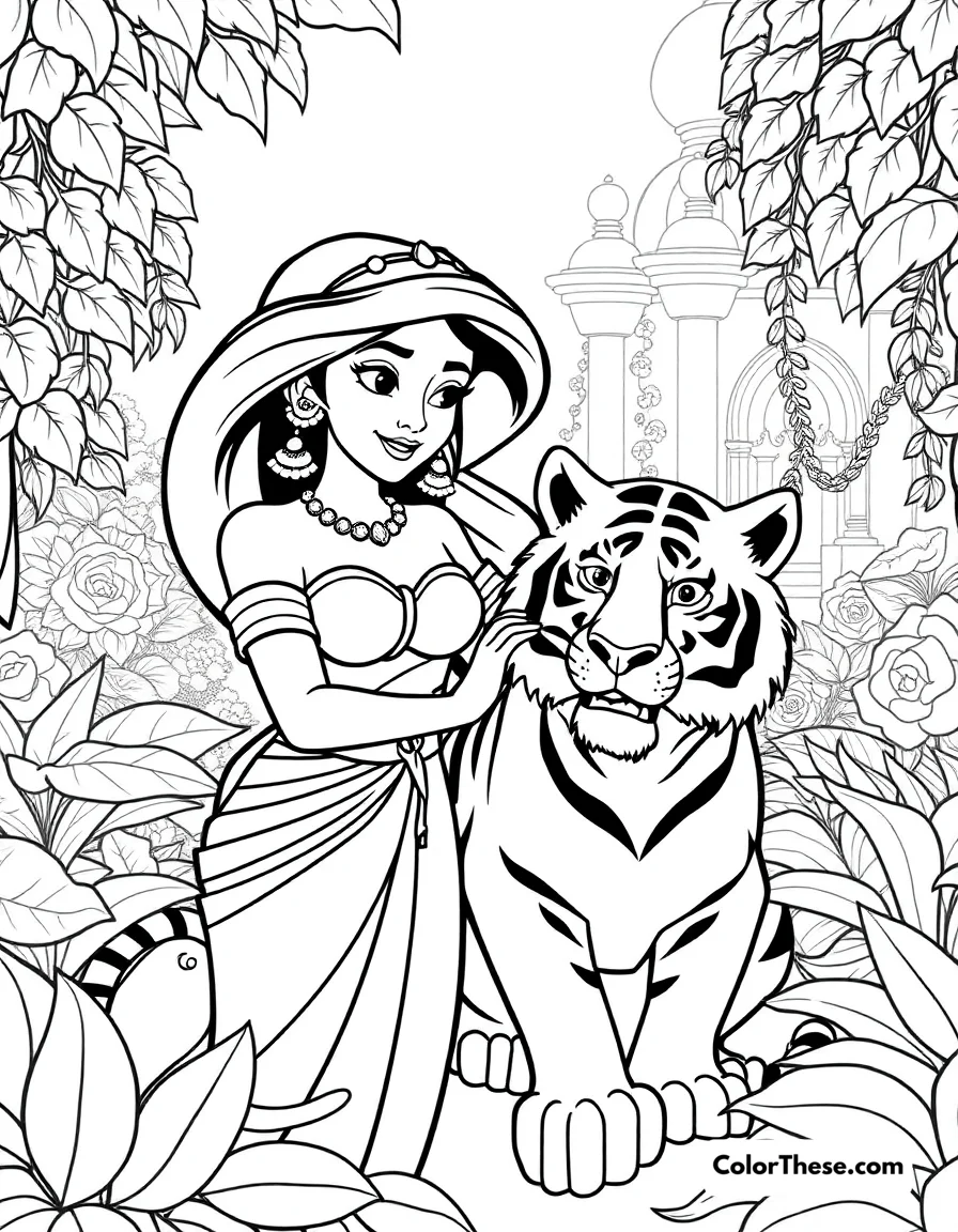 Jasmine with Rajah coloring page