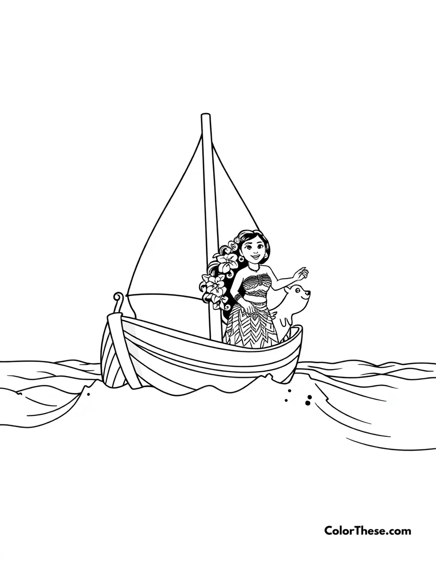 Moana Sailing the Ocean coloring page