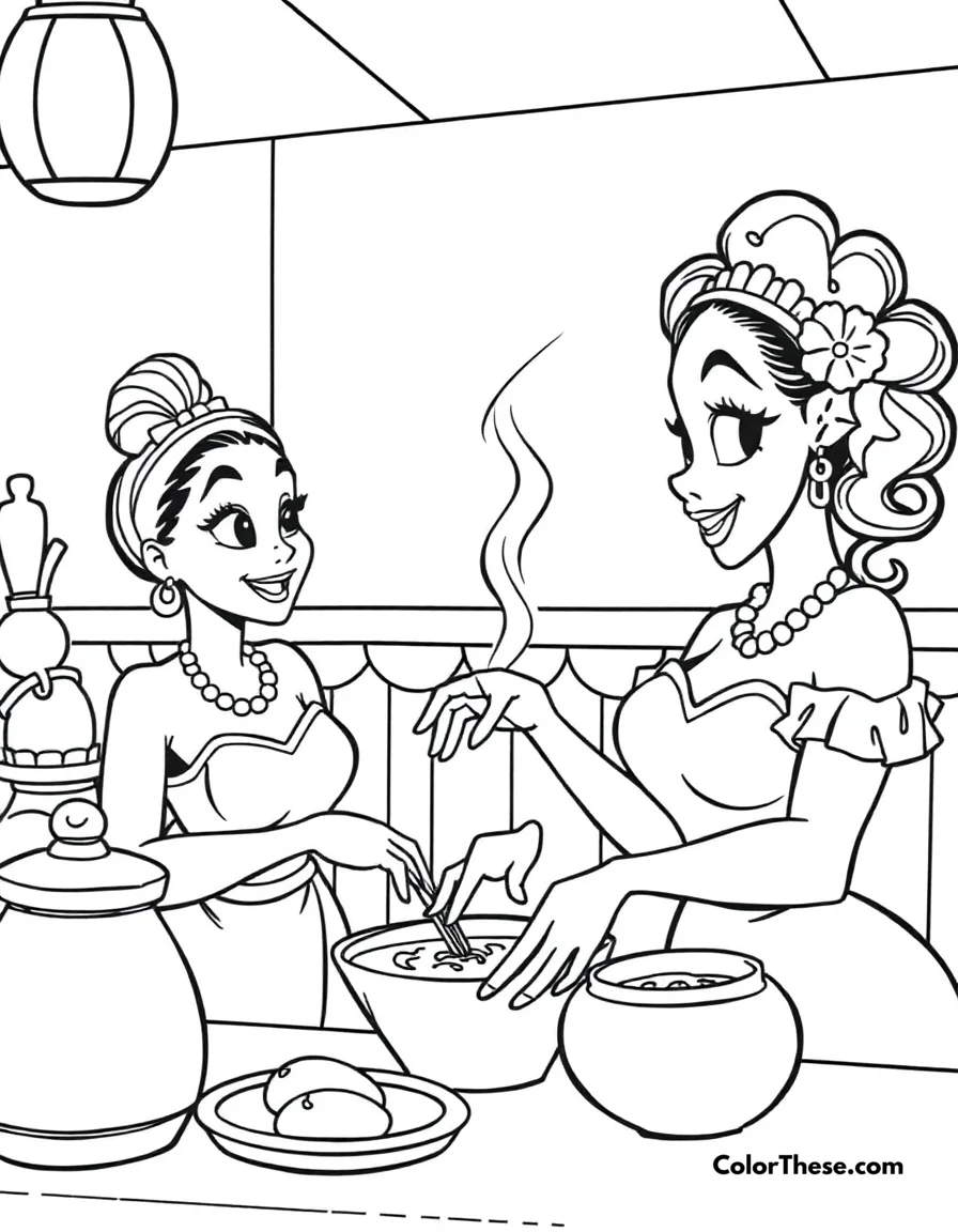 Tiana Cooking Gumbo coloring page