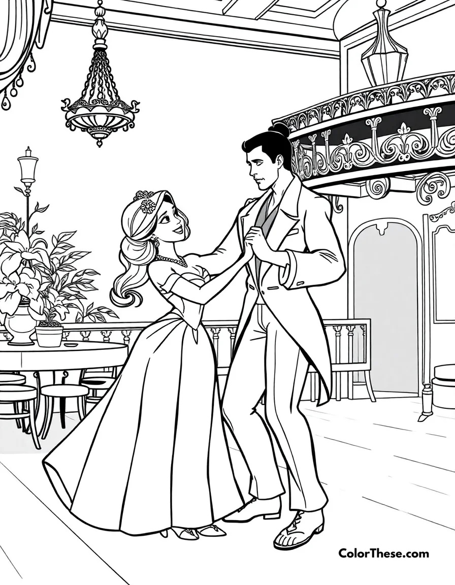 Tiana and Naveen Dancing coloring page