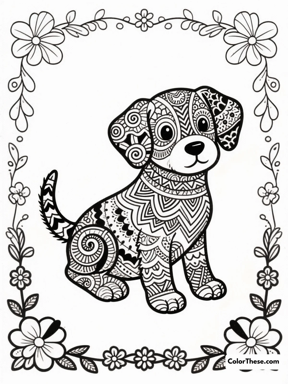 Intricate Puppy Patterns coloring page