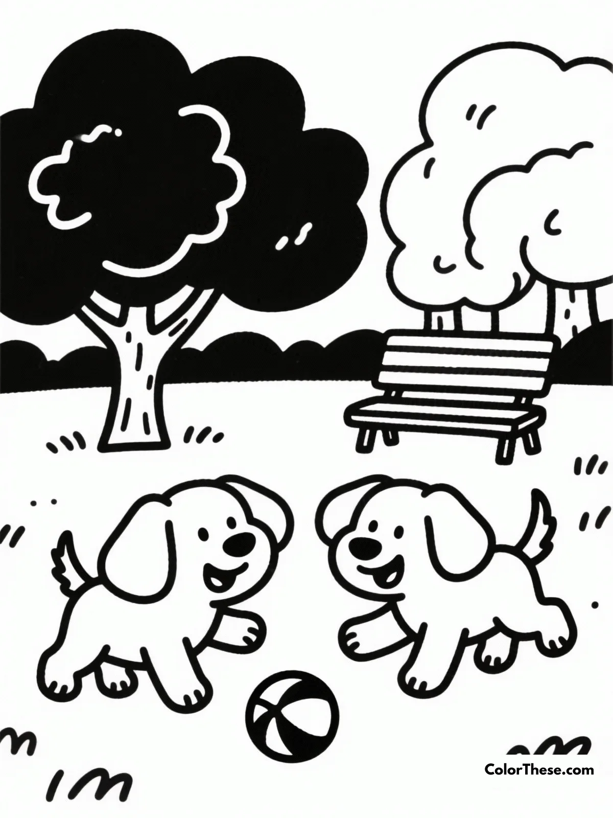 Puppies at the Park coloring page