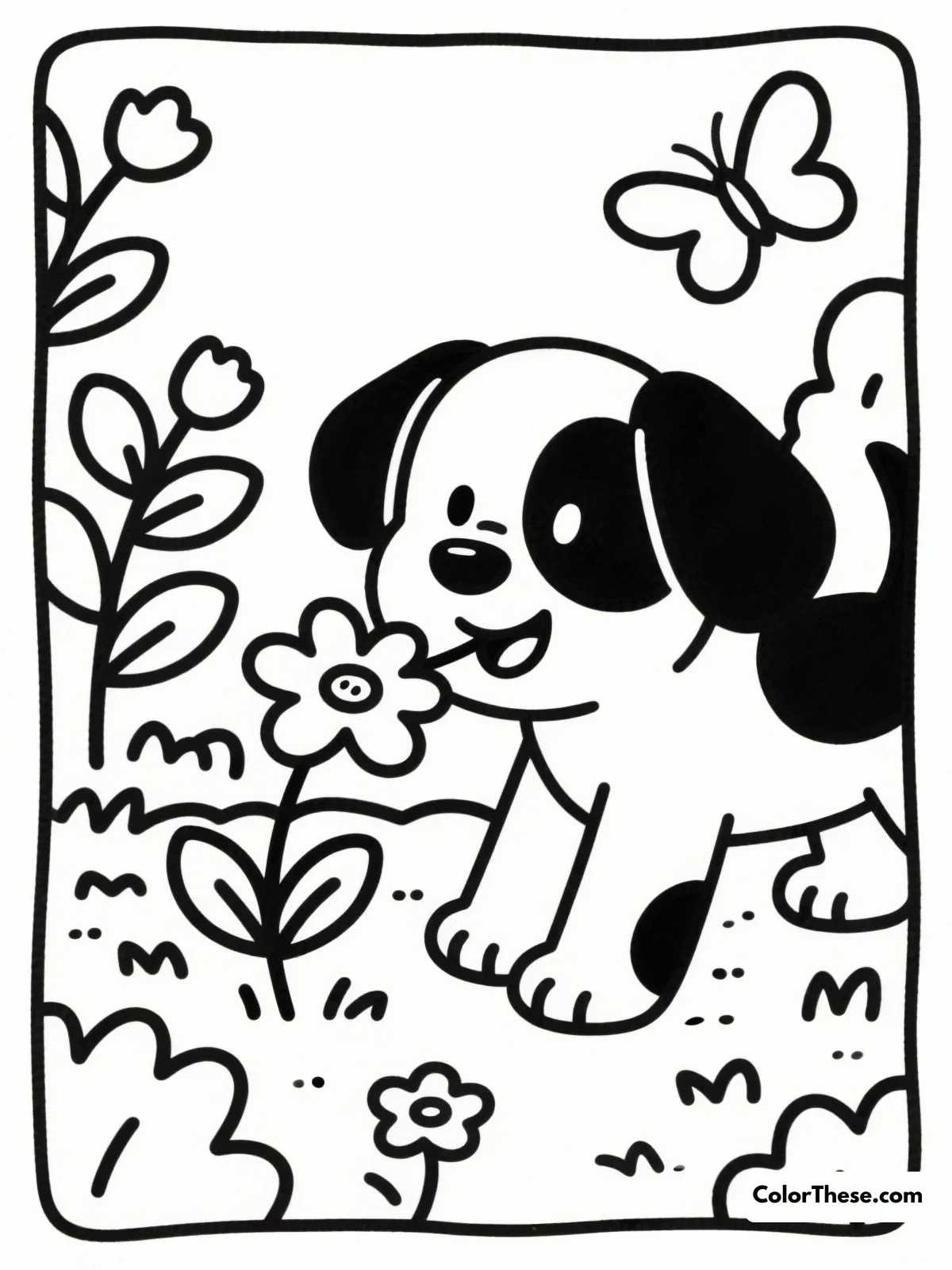 Puppy Adventures in the Garden coloring page
