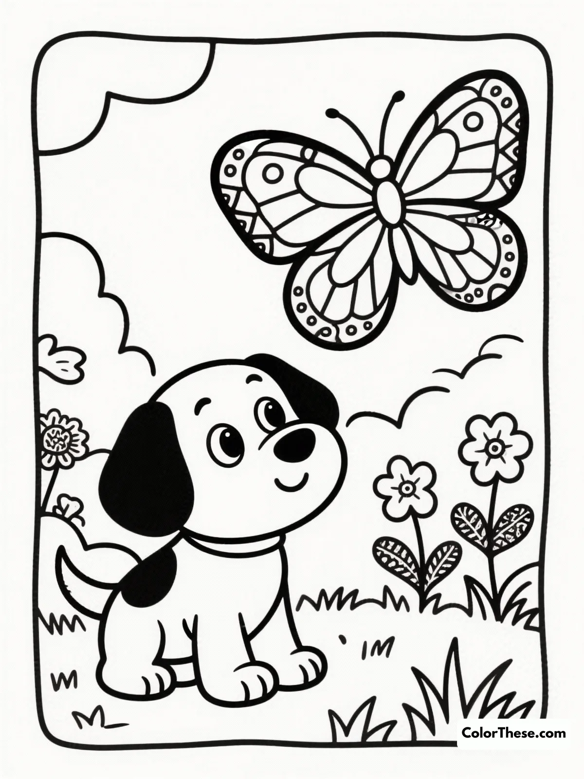 Puppy and Butterfly Friends coloring page