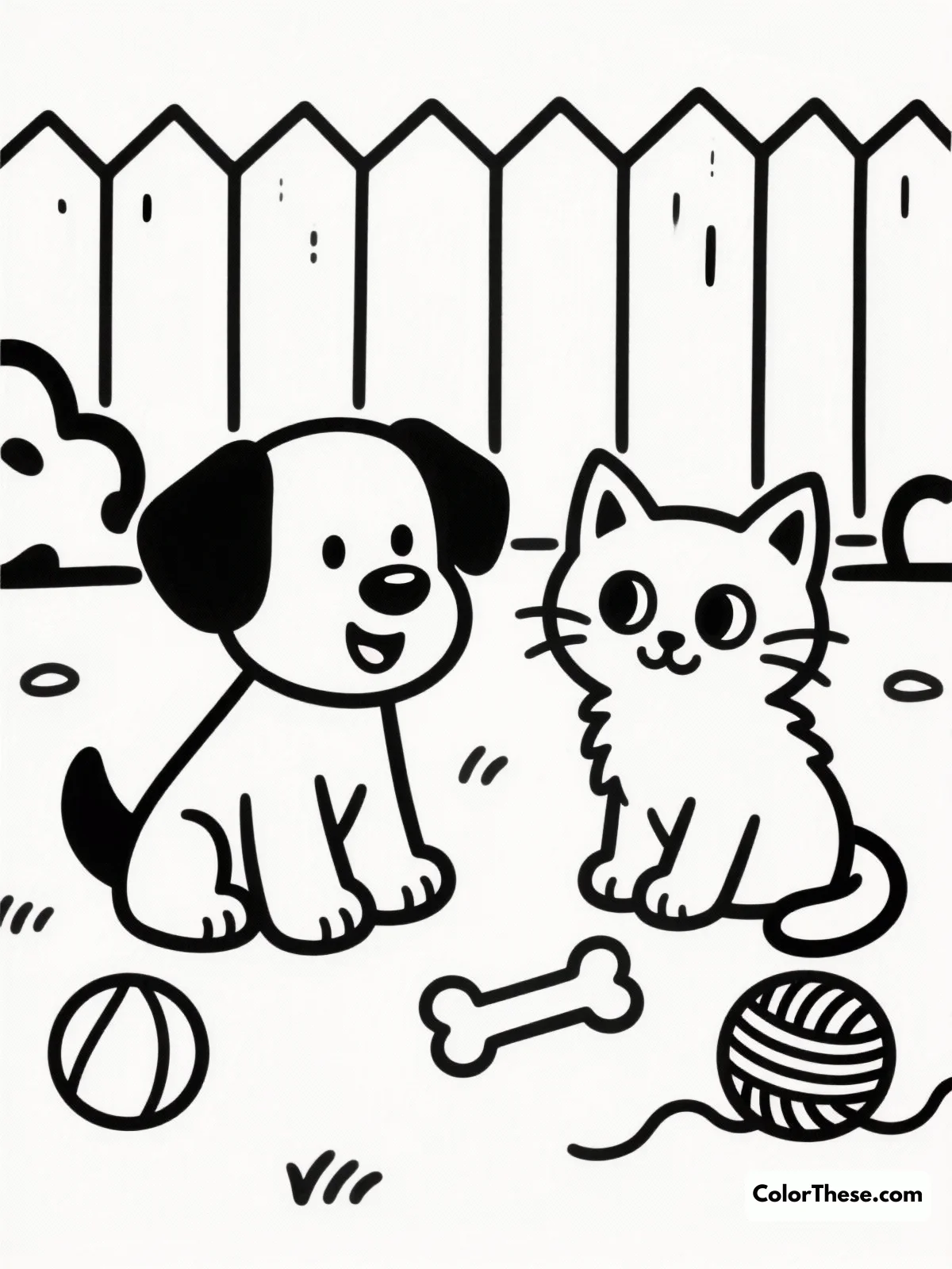 Puppy and Kitten Playdate coloring page