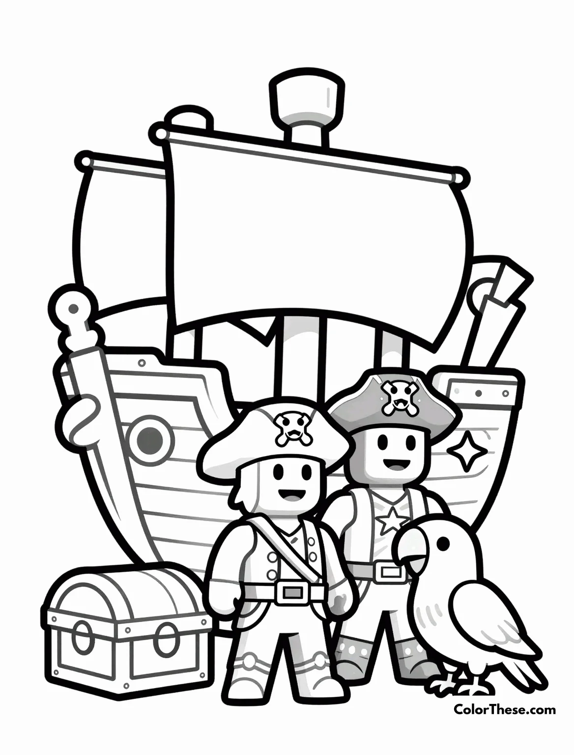 Free printable roblox pirate quest coloring page for kids and adults. Explore the high seas with our Roblox Pirate Quest coloring page. Download, print, and bring this exciting pirate adventure to life with your creativity!