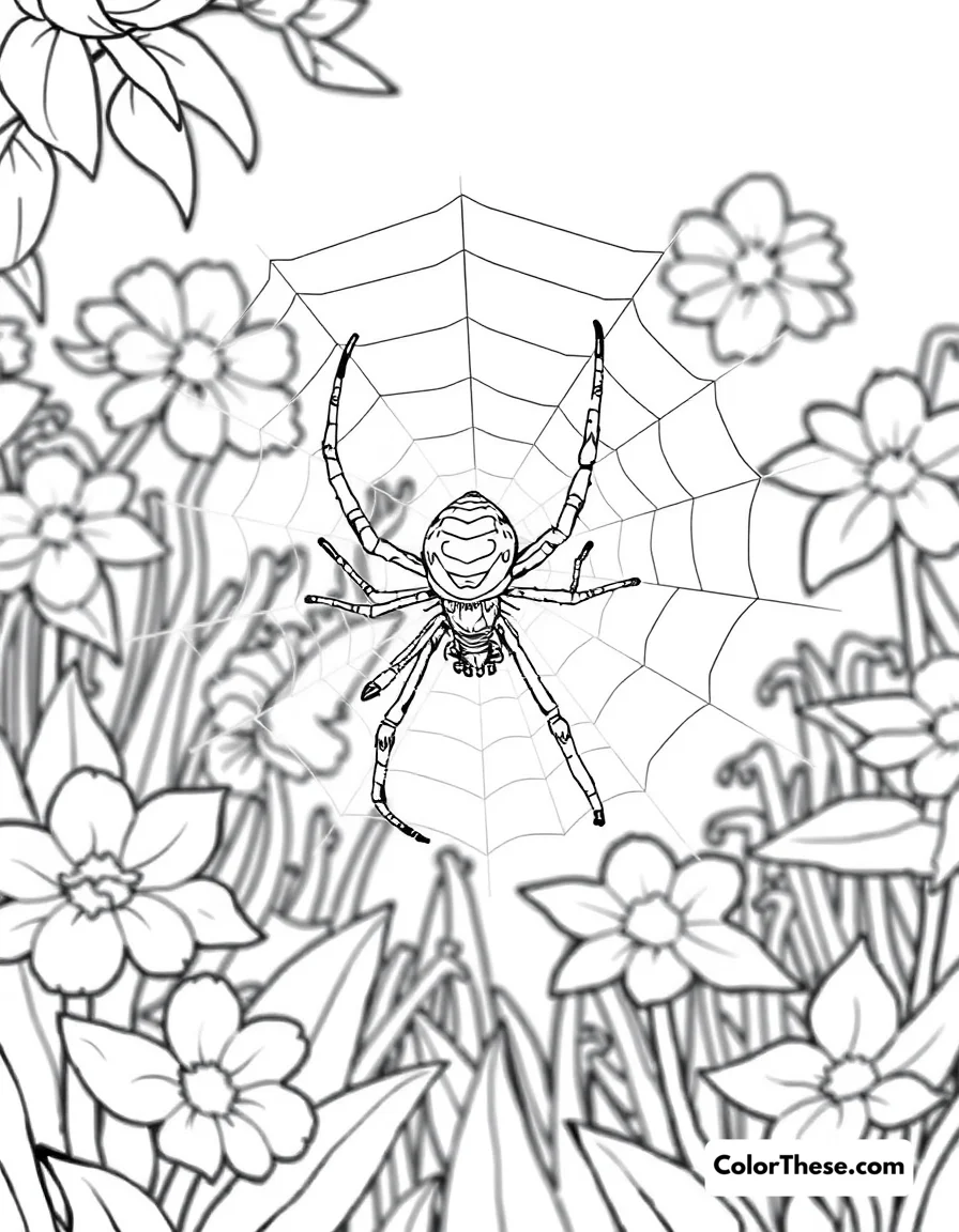 Free printable garden spider on its web coloring page for kids and adults. Bring the beauty of nature to life with our Garden Spider on Its Web coloring page. Download this free printable PDF for a relaxing and creative experience.