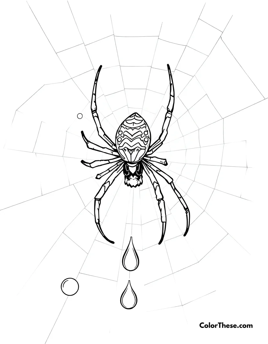 Spider with Dewdrops on Its Web coloring page
