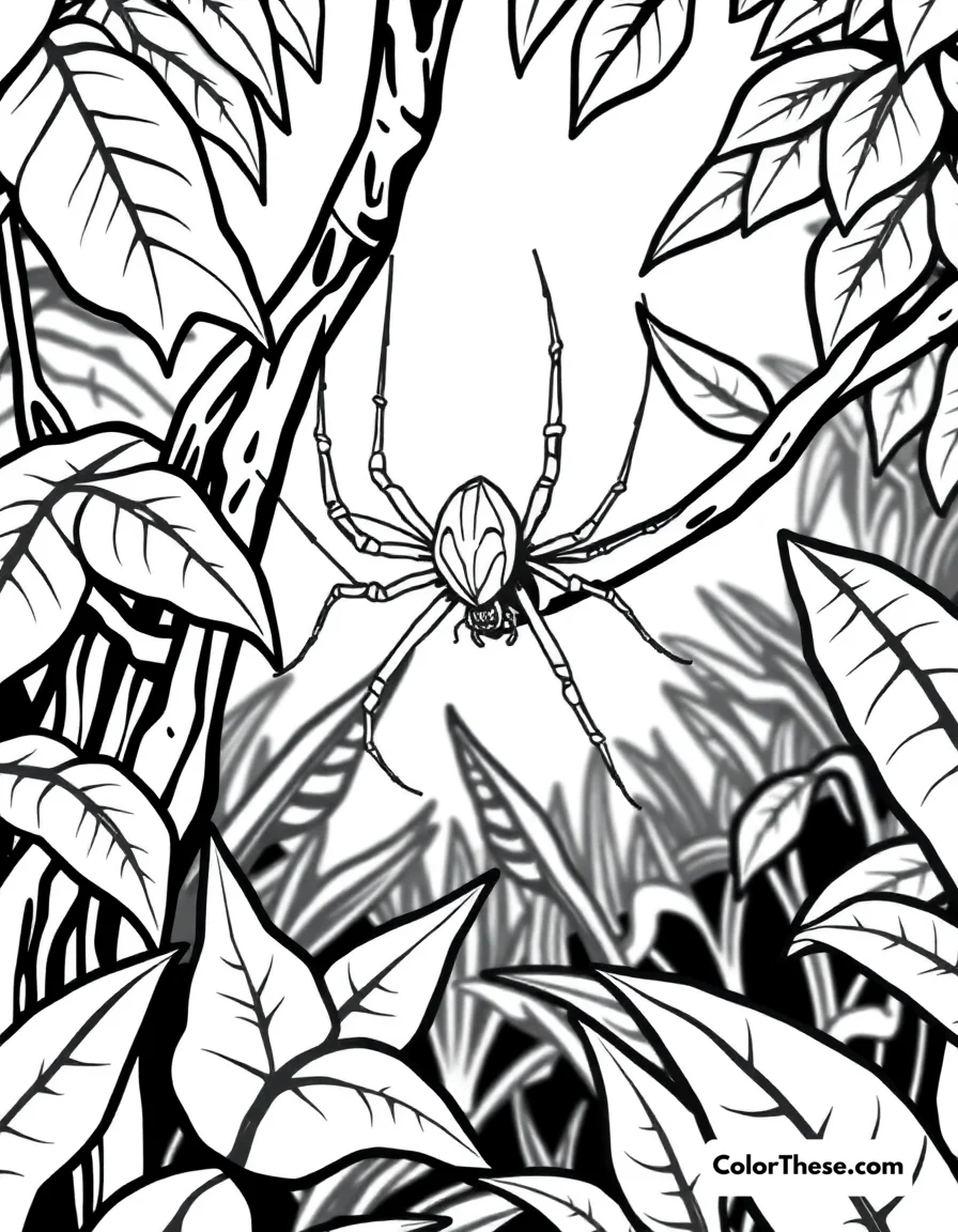 Spider in a Jungle coloring page