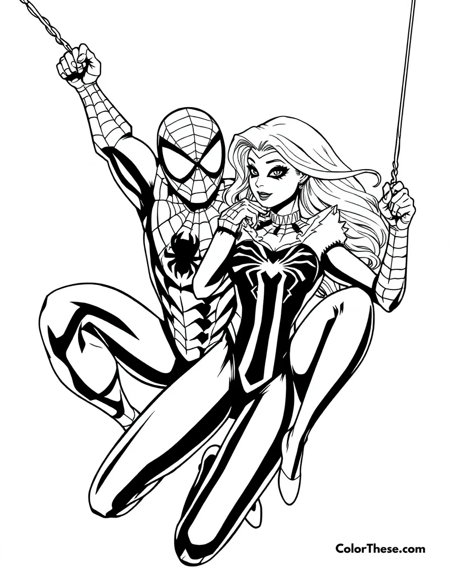 Spiderman and Gwen Stacy coloring page
