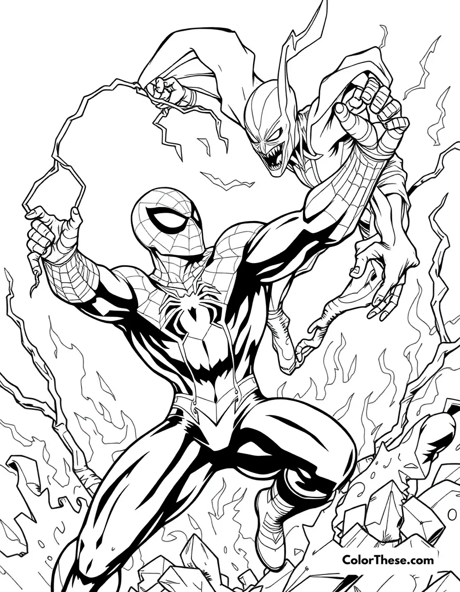 Spiderman and Hobgoblin coloring page
