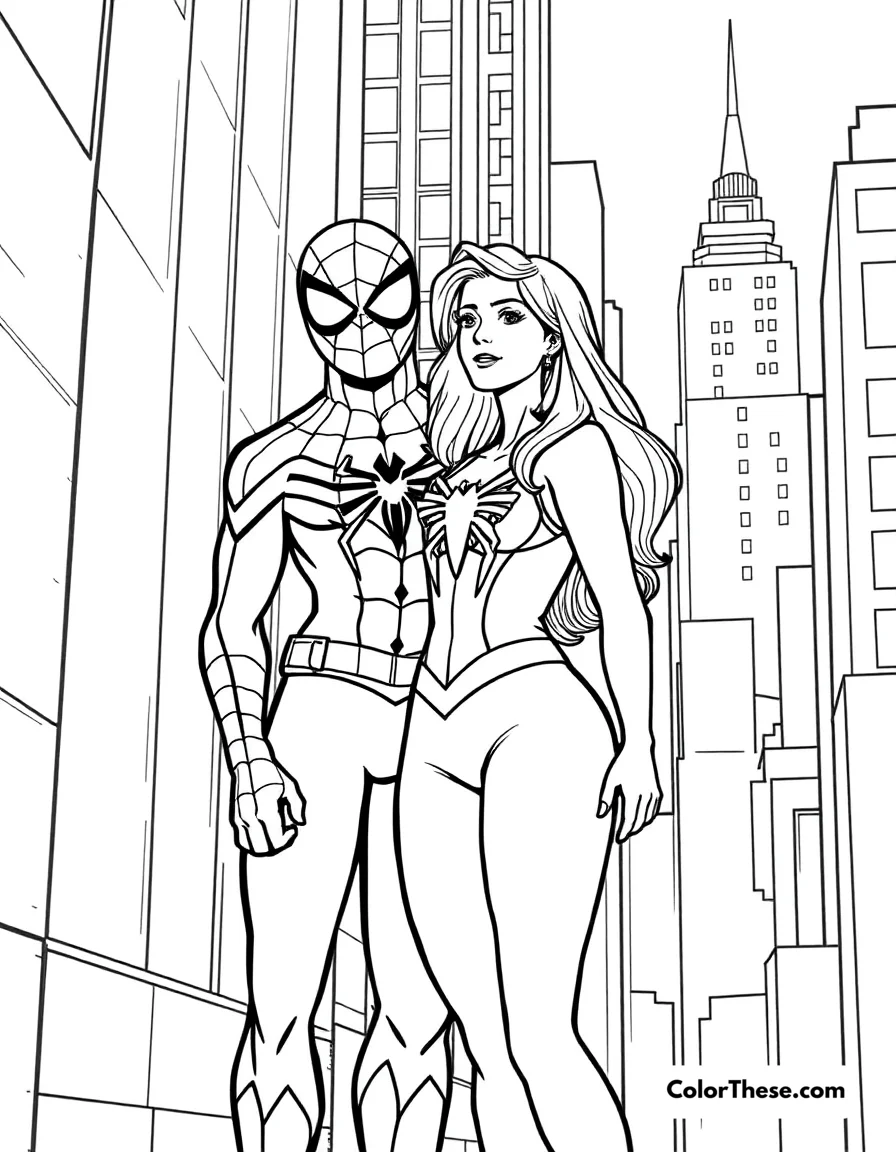Spiderman and Mary Jane coloring page