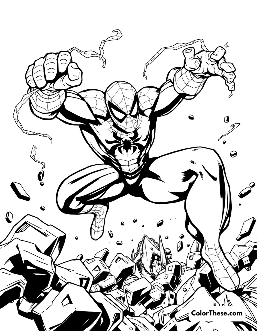 Spiderman and Rhino coloring page