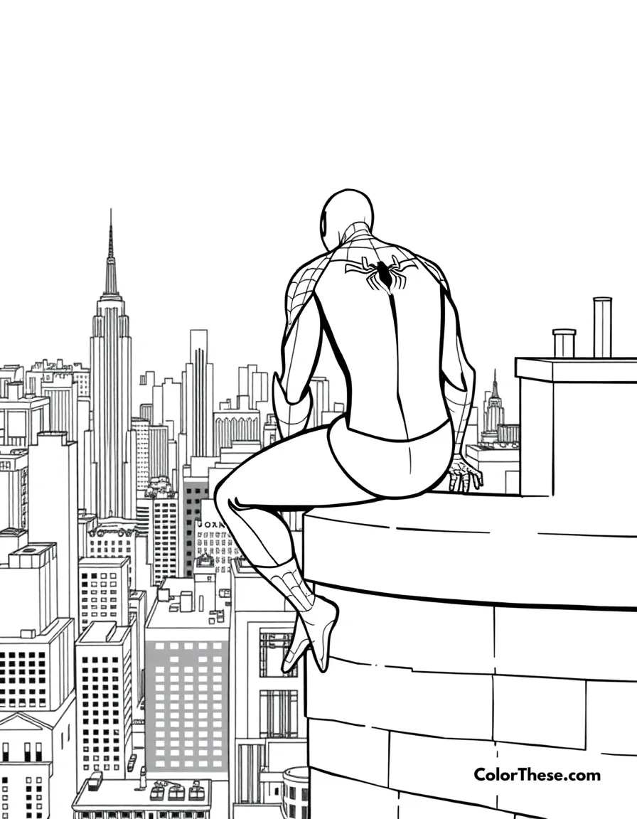 Spiderman on a Rooftop coloring page