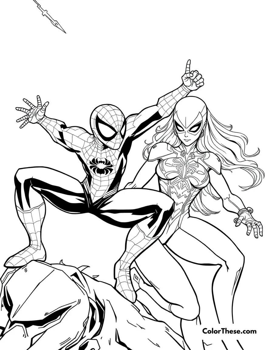 Spiderman and Silver Sable coloring page