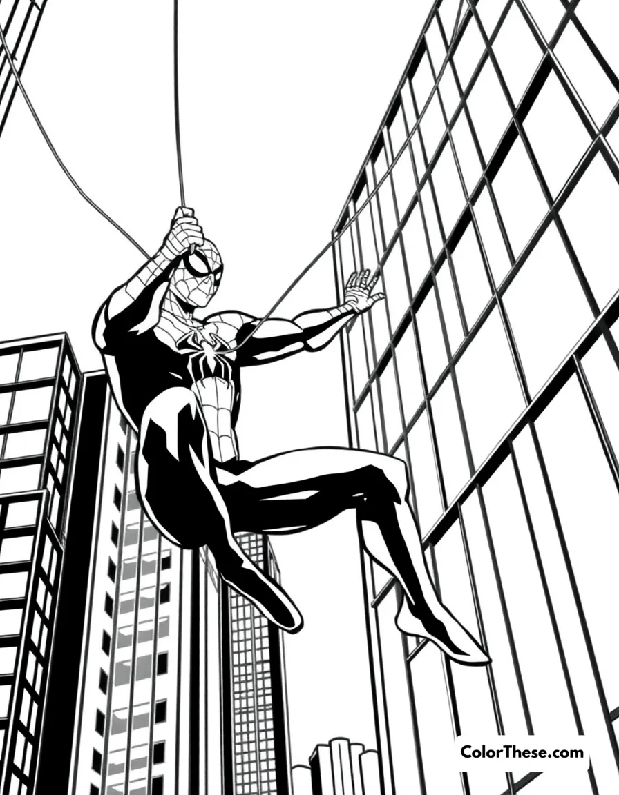 Spiderman Swinging Through the City coloring page