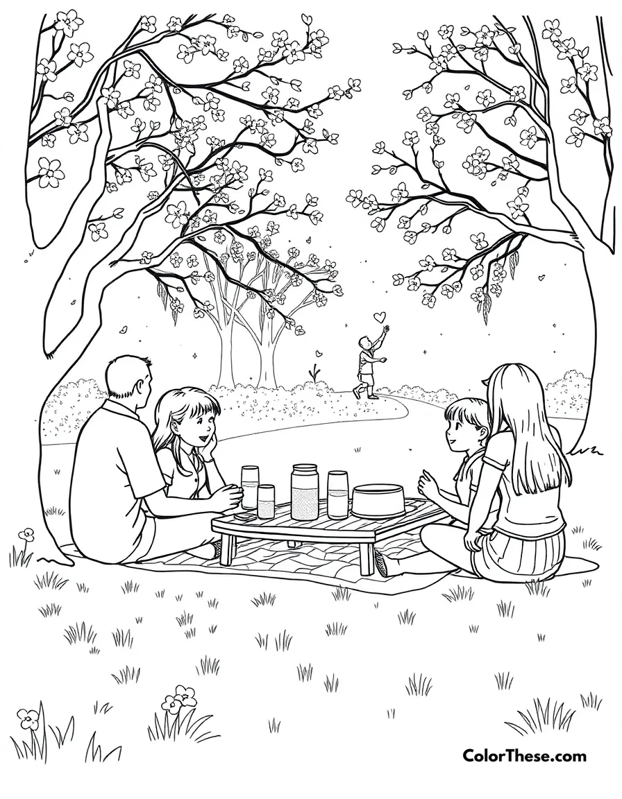 Spring Picnic in the Park coloring page